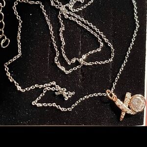 XO-Rhodium Plated Silver-Pendant Plated W/18k Rose Gold&Cubic Zirconia-Necklace
